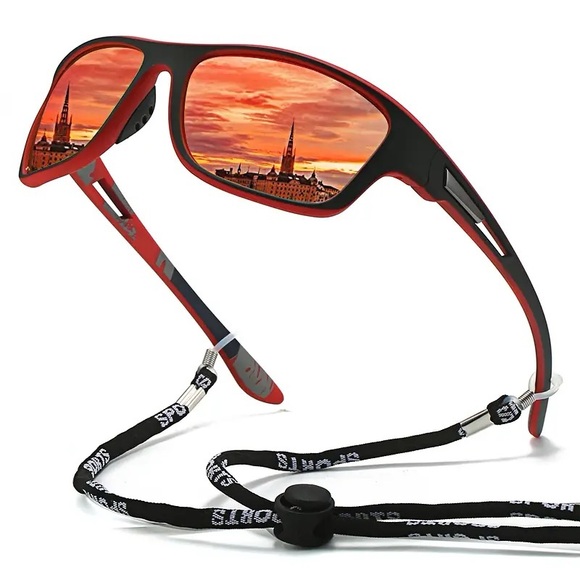 Black & Red 2pk Polarized UV400 Protection Sunglasses Fishing Cycling 2pc - Picture 2 of 9